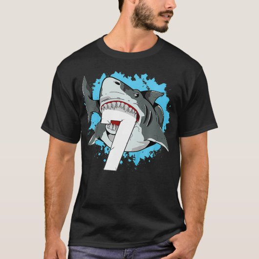 Kinder haai 7th Birthday Boy 7 Seven Shark Theme P T-shirt (Voorkant)