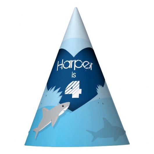 Kinder haai Birthday Blue Heart Ocean Feesthoedjes (Voorkant)