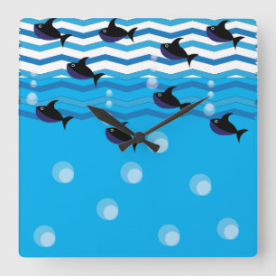 Kinder haaien Blauwe Oceaan Vierkante Klok