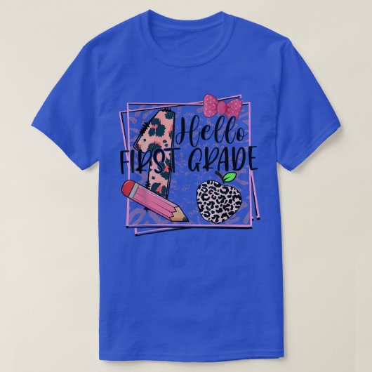 Kinder Hallo eerste graad roze luipaard eerste gra T-shirt (Design voorkant)