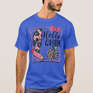 Kinder Hallo eerste graad roze luipaard eerste gra T-shirt
