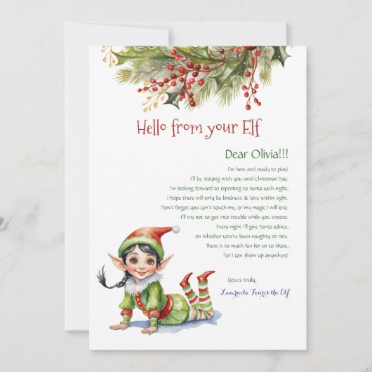 Kinder Hallo kerst elf meisje Kaart (Voorkant)