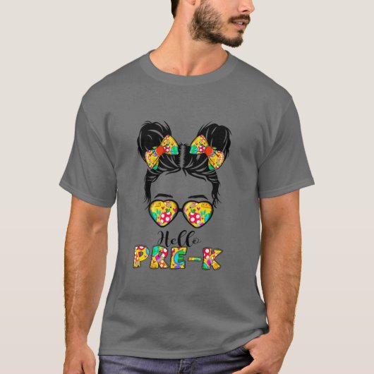 Kinder Hallo Pre-K School Messy Bun Girl Team Pre- T-shirt (Voorkant)