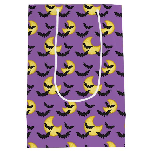Kinder Halloween Bats Flying Crescent Moon Paars Medium Cadeauzakje (Achterkant)
