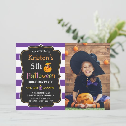 Kinder Halloween Birthday Costume Party Foto Kaart (Staand voorkant)