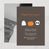 Kinder Halloween Birthday Foto Skull Ghost Pumpkin Kaart (Voorkant / Achterkant)
