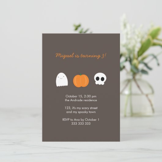 Kinder Halloween Birthday Foto Skull Ghost Pumpkin Kaart (Staand voorkant)