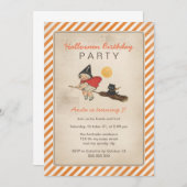 Kinder Halloween Birthday Party Cute Witch Broom C Kaart (Voorkant / Achterkant)