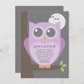 Kinder Halloween Birthday Party Paarse Owl Tree Kaart (Voorkant / Achterkant)