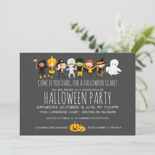 Kinder Halloween Celebration Costume Party Kaart (Staand voorkant)