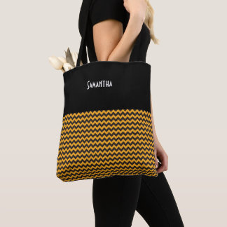 Kinder Halloween Chevron Oranje Zwarte Naam Tote Bag