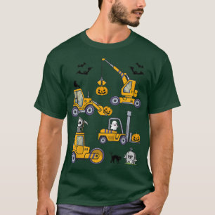 Kinder Halloween Construction Vehicles Truck Pumpk T-shirt