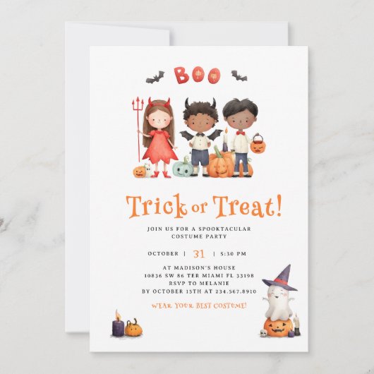 Kinder Halloween Costume Party Kaart (Voorkant)