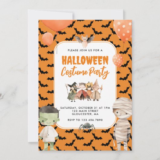 Kinder Halloween Costume Party Kaart (Voorkant)