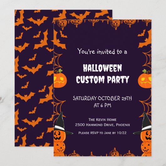 Kinder Halloween Custom Party Kaart (Voorkant / Achterkant)