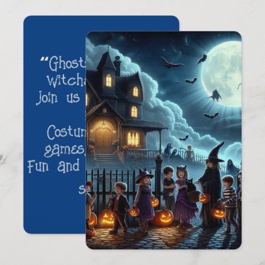 kinder Halloween fancy jurk uitnodiging partij kaa (Voorkant / Achterkant)