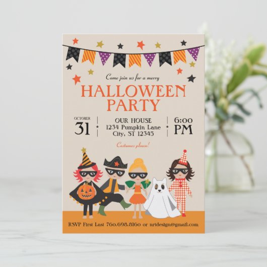  Kinder Halloween Feestuitnodiging Kaart (Staand voorkant)