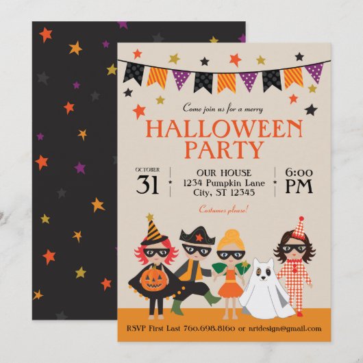 Kinder Halloween Feestuitnodiging Kaart (Voorkant / Achterkant)