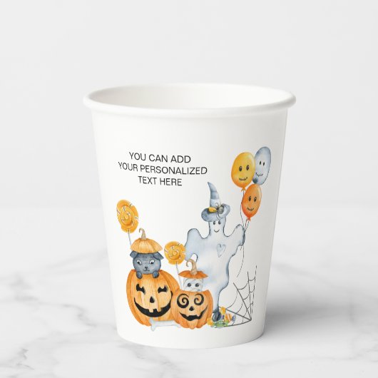 Kinder Halloween Ghost en Jack o Lantaarn Pumpkins Papieren Bekers (Achterkant)