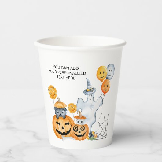 Kinder Halloween Ghost en Jack o Lantaarn Pumpkins Papieren Bekers (Voorkant)
