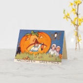 Kinder Halloween, Grote Pompoen, Oude Mode, zegent Kaart (Gele Bloem)