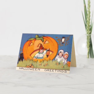 Kinder Halloween, Grote Pompoen, Oude Mode, zegent Kaart
