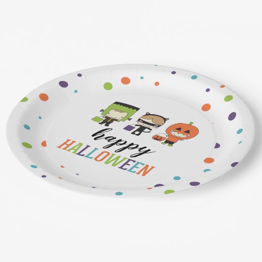 Kinder Halloween Kostuum Party Kleurrijk Papieren Bordje (Gekanteld)