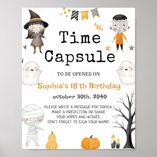 Kinder Halloween Kostuum Verjaardag Tijd Capsule T Poster (Voorkant)