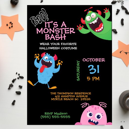 Kinder Halloween Monster Mash Bash Party Kaart