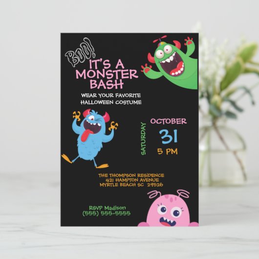 Kinder Halloween Monster Mash Bash Party Kaart (Staand voorkant)