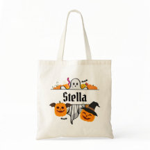 Kinder Halloween naam Canvas tas Trick or treat