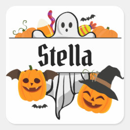 Kinder Halloween naam Canvas tas Trick or treat Vierkante Sticker