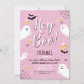 Kinder Halloween Party Costume Hey Boo Ghost Pink Kaart (Voorkant)