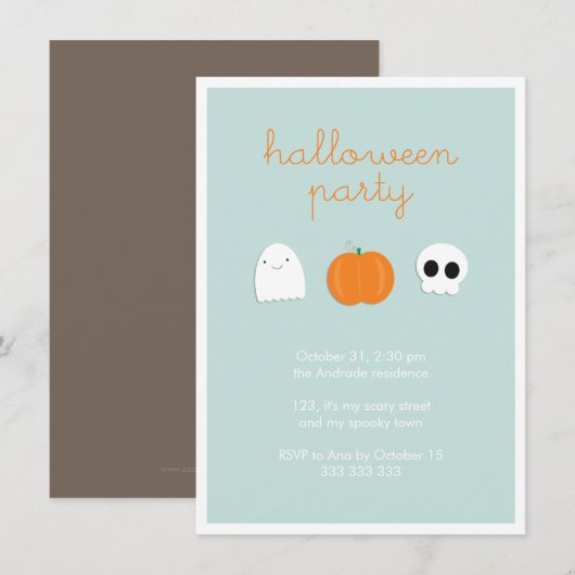 Kinder Halloween Party Cute Skull Ghost Pumpkin Kaart (Voorkant / Achterkant)