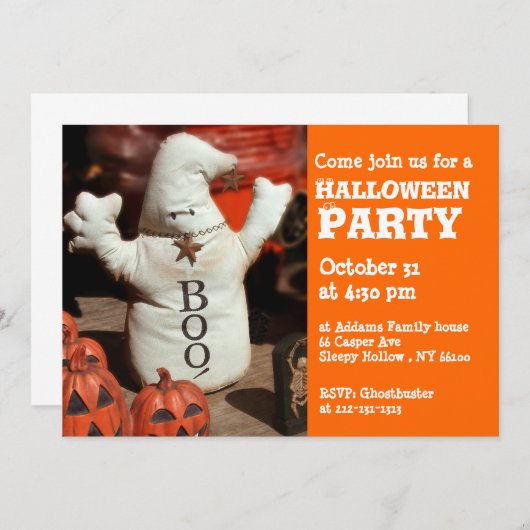 Kinder Halloween Party Invitation Ghost Boo Kaart (Voorkant / Achterkant)