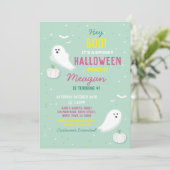 Kinder Halloween Party Mint Ghosts Pumpkin Kaart (Staand voorkant)