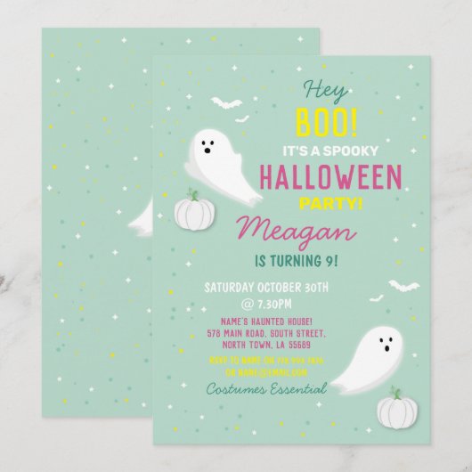 Kinder Halloween Party Mint Ghosts Pumpkin Kaart (Voorkant / Achterkant)