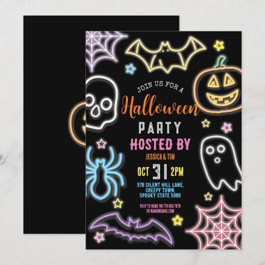 Kinder Halloween Party Neon Party Glow Donker Kaart (Voorkant / Achterkant)