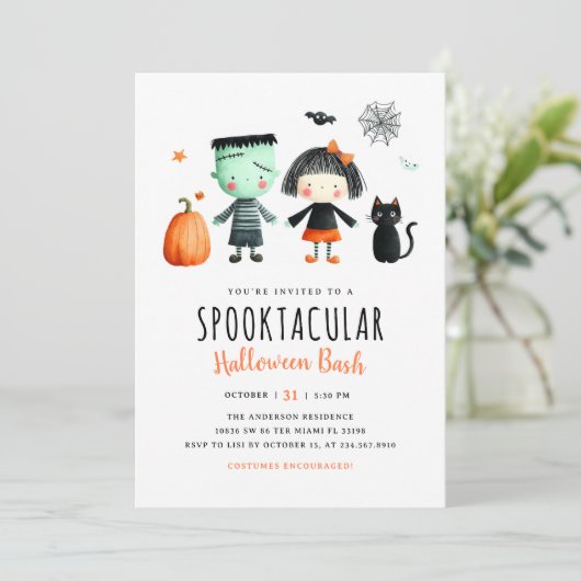 Kinder Halloween Party Schattigee Spooky Invitatio Kaart (Staand voorkant)