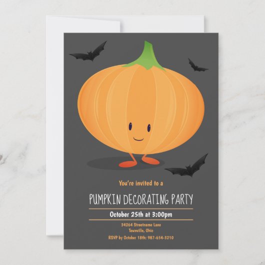 Kinder Halloween Pompoen Decorating Party Invitati Kaart (Voorkant)