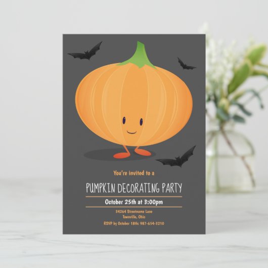 Kinder Halloween Pompoen Decorating Party Invitati Kaart (Staand voorkant)