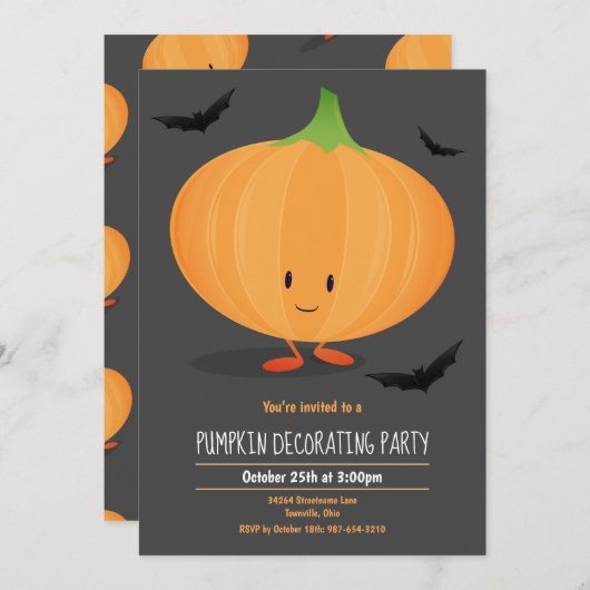 Kinder Halloween Pompoen Decorating Party Invitati Kaart (Voorkant / Achterkant)