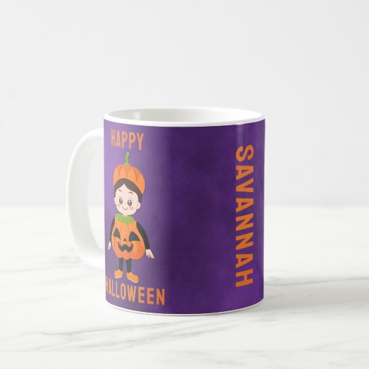 Kinder 'Halloween pompoen kostuum aangepaste naam Koffiemok (Voorkant links)