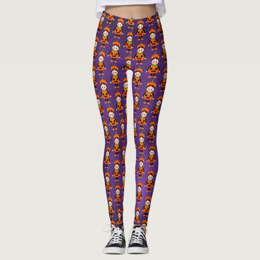 Kinder Halloween pompoen kostuum Leggings (Voorkant)