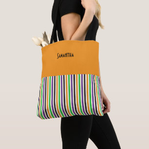 Kinder Halloween Retro Colorful Vertical Stripe Na Tote Bag