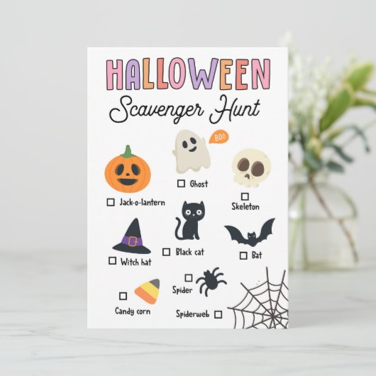 Kinder Halloween Scavenger Hunt Game Kaart (Staand voorkant)