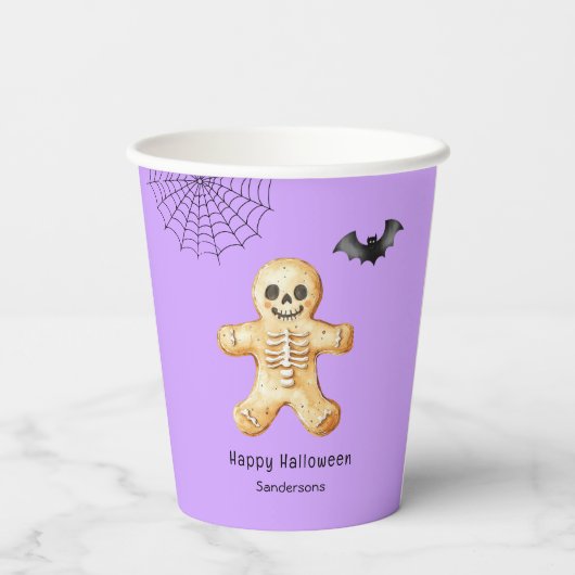 Kinder Halloween Schattigee peperkoek Skelet Paars Papieren Bekers (Achterkant)