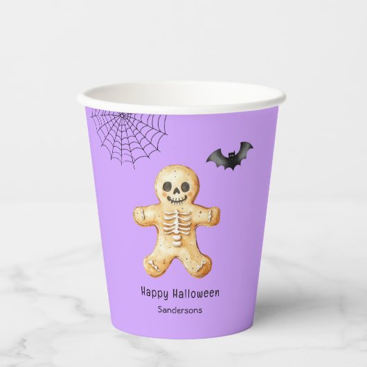 Kinder Halloween Schattigee peperkoek Skelet Paars Papieren Bekers (Voorkant)