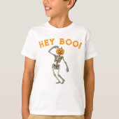 Kinder Halloween Skeleton Pumpkin Head "Hey Boo!" T-shirt (Voorkant)