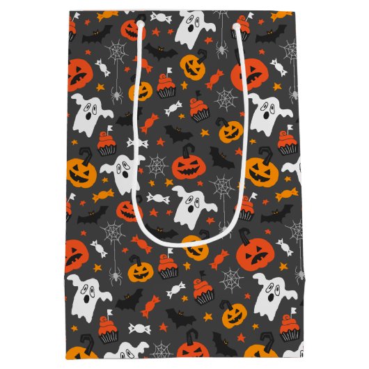 Kinder Halloween Spider Webs Ghosts Cupcakes Pumpk Medium Cadeauzakje (Achterkant)